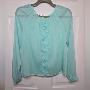 Guy Laroche Paris Ladies Mint Green With Floral Applique Chiffon Lined Top 8